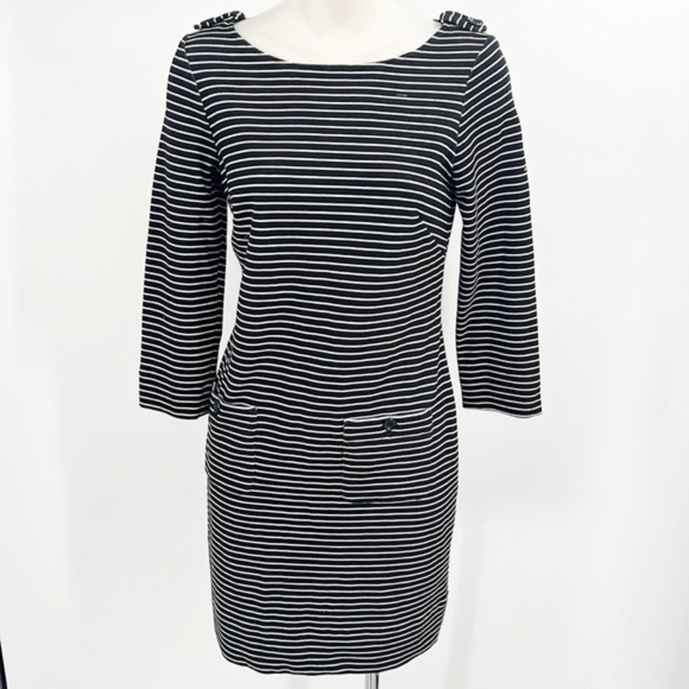 Shoshanna Knit Shift Dress Black and White Stripes size 4 Pockets Nautical